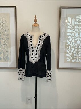 #161 Tory Burch Black Tunic with White Eyelet Trim